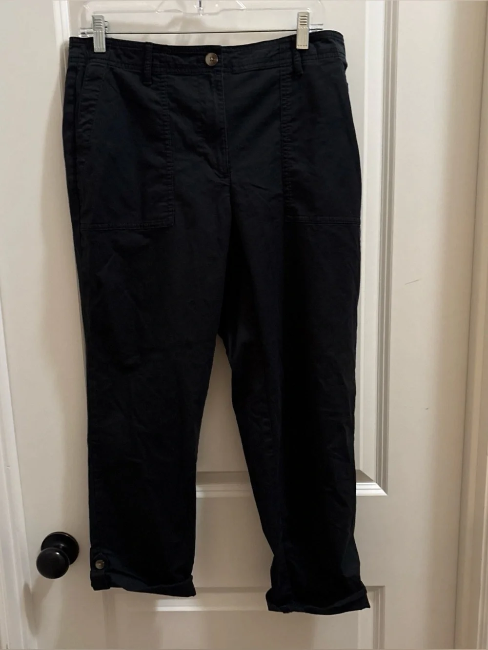 Women’s J Jill Pima Cotton Blend Mid Rise Pants Black Size 12 Rolled Hem